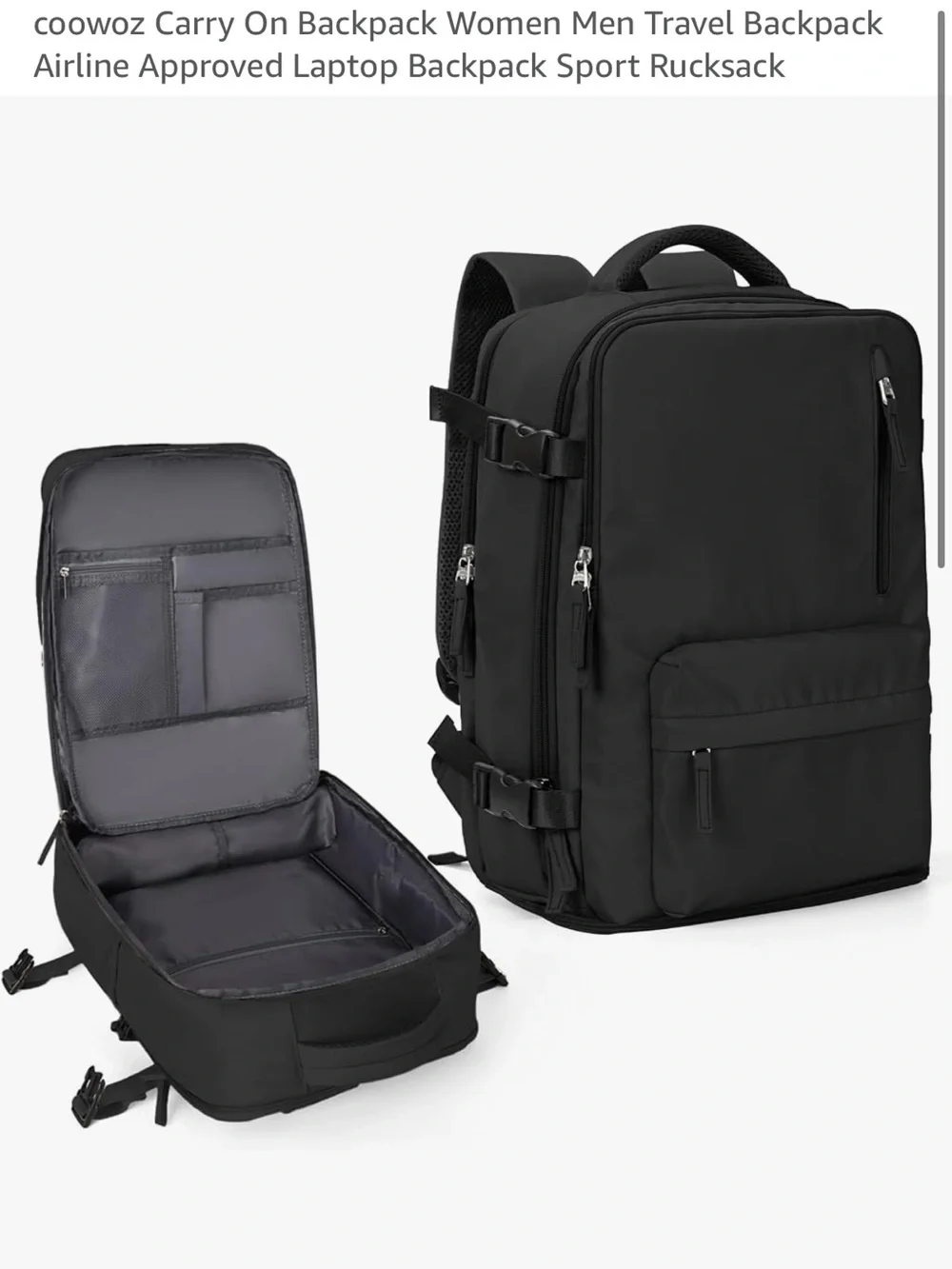 Travel Backpack - Black, Airline-Ready Carry-On